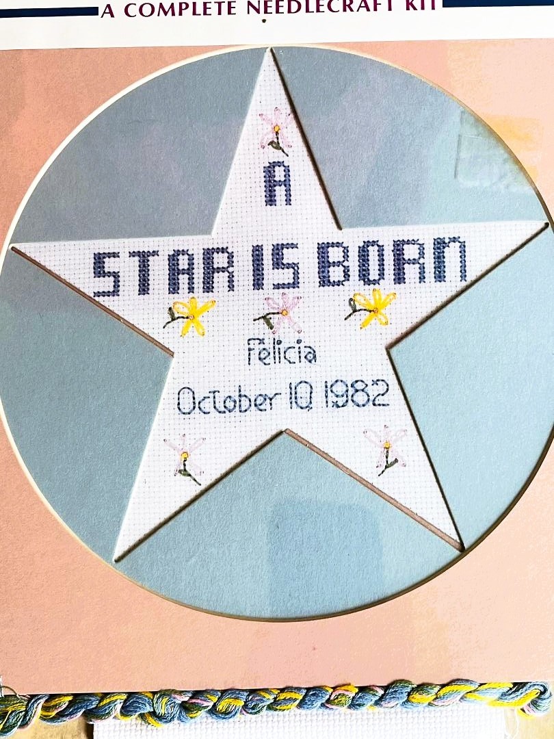SEALED 1984 Concepts A Star is Born Girl Beginners Stitch Kit Unframed 10 x 10″