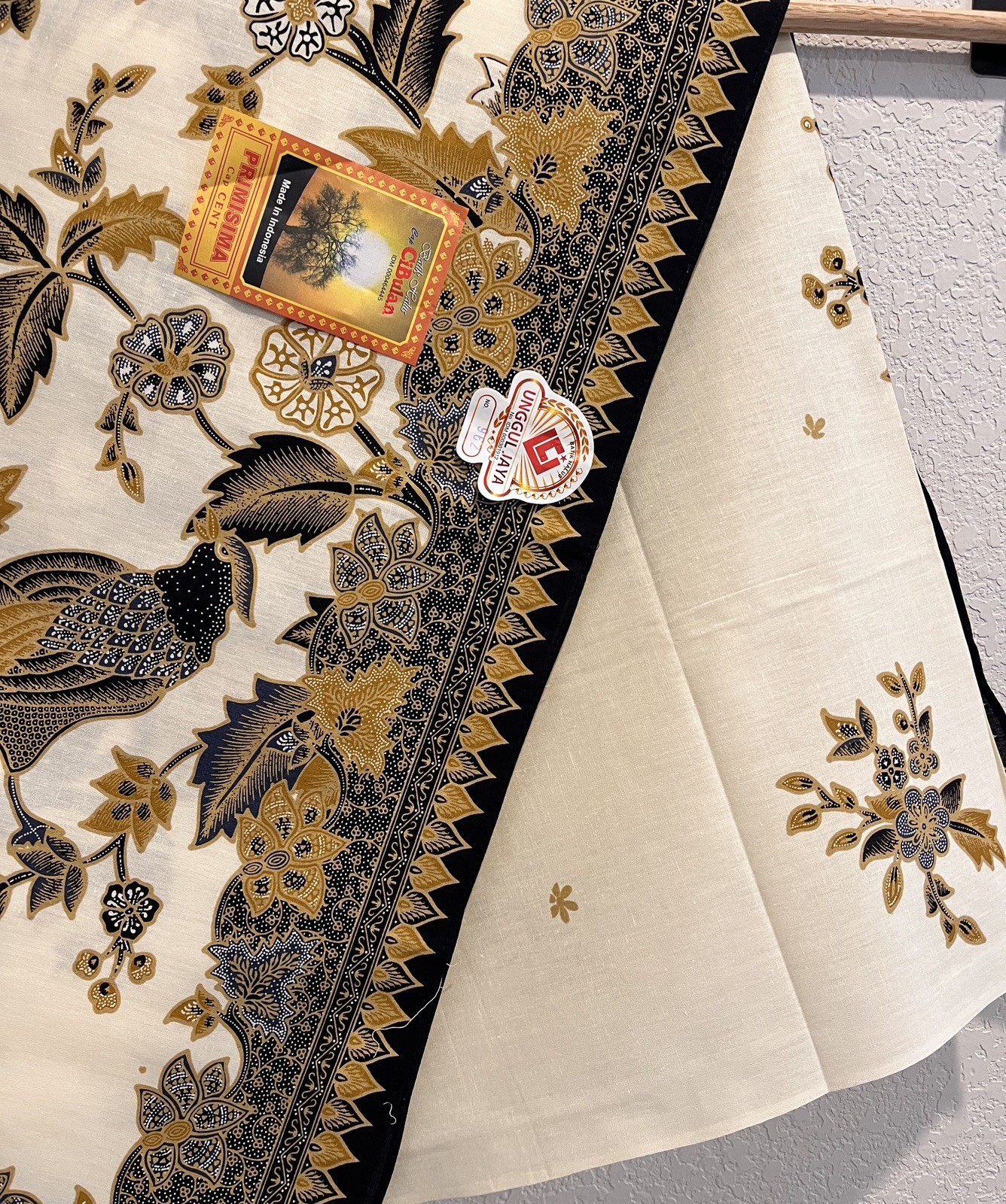 Indonesian Cotton Batik Fabric Cream Green Brown Birds And Floral Theme