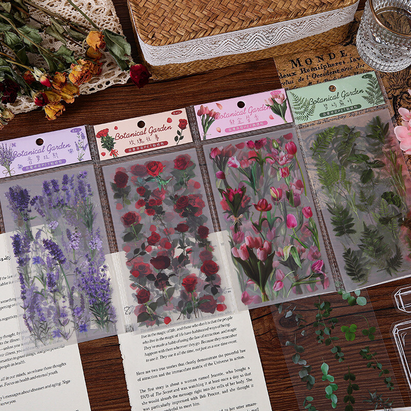 6Pcs Natural Journal Stickers PET Sticker Paper Scrapbooking Material Scrapbook