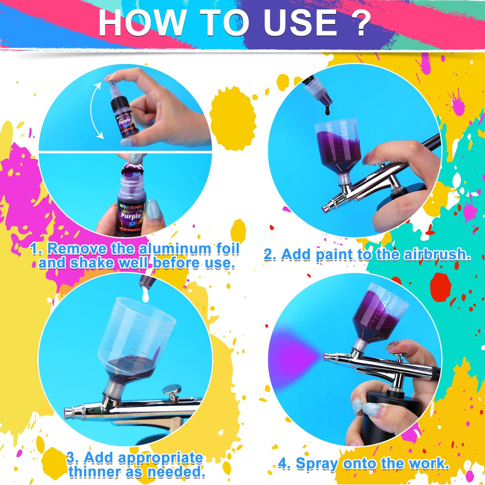 Airbrush Paint Set – 54 Colors Thinners for Model, Car, Fabric, Metal Art