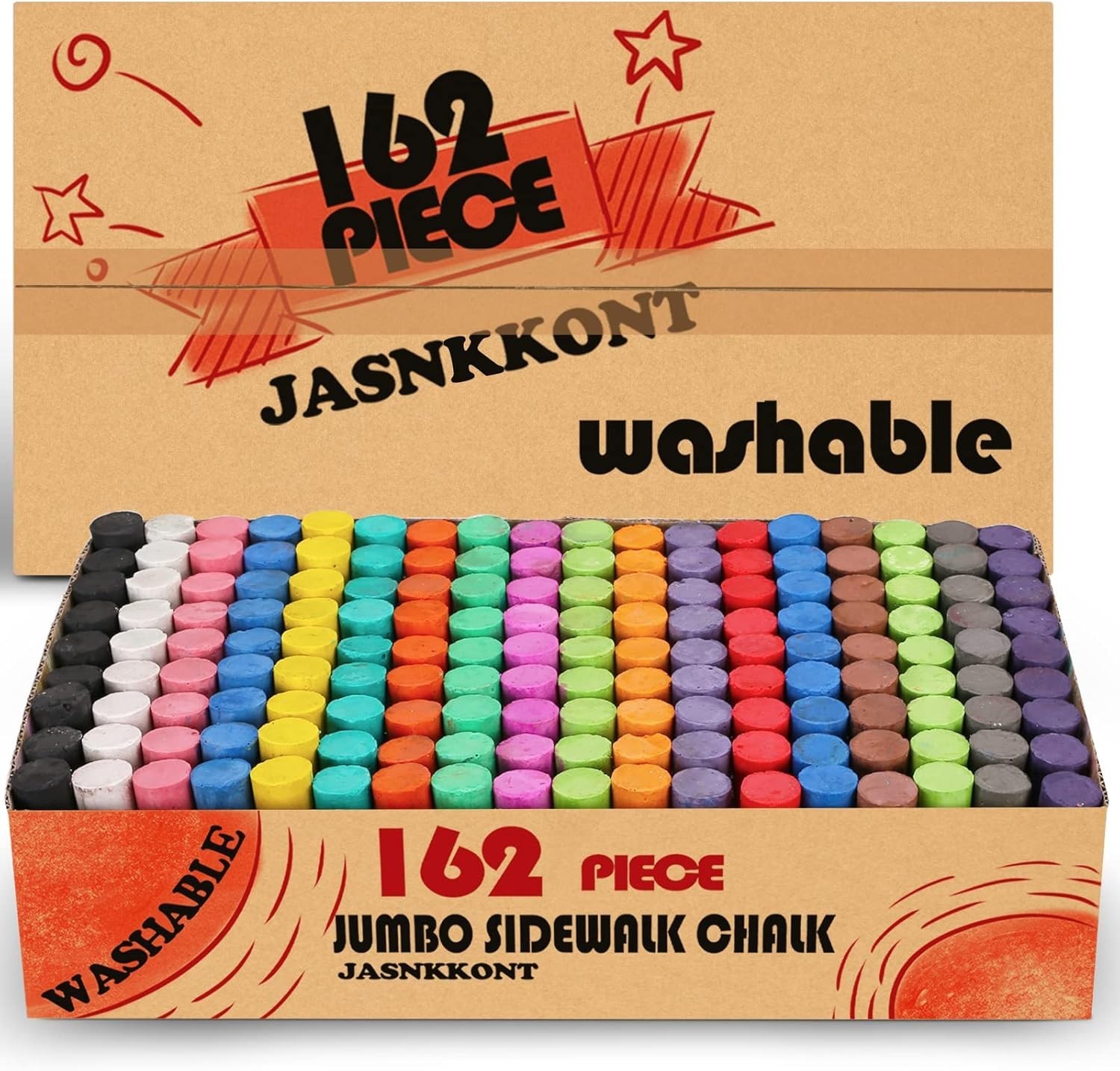 162 Pack of 18 Colors Jumbo Washable Sidewalk Chalk – Non-Toxic Fun for All Ages