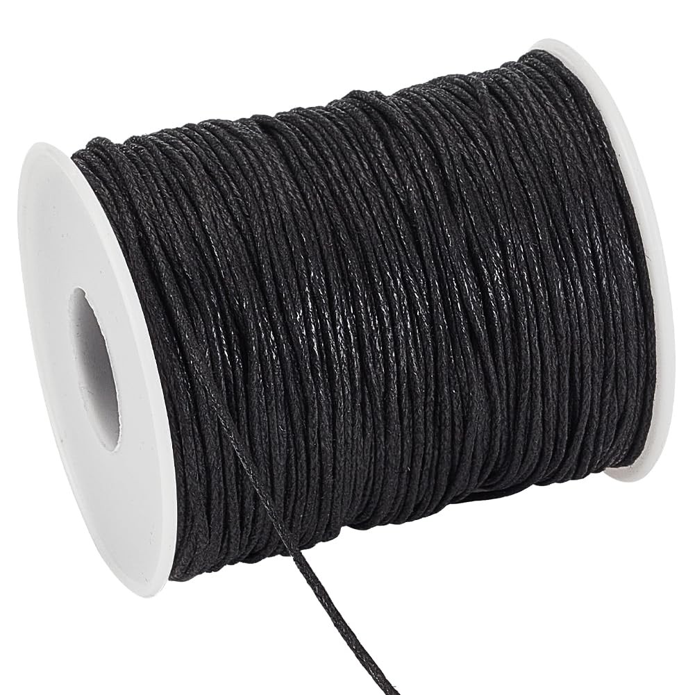 100 Yards 1mm Waxed Cotton Cord, Black Waxed String Beading Thread Roll Spool…