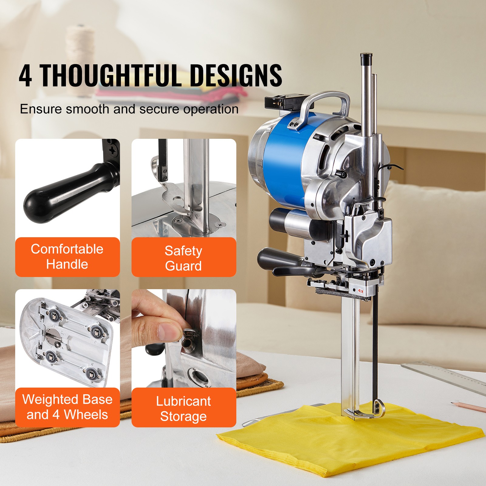 VEVOR Fabric Cutter 750W High-Speed Straight Knife Cloth Cutting Machine 9.8in