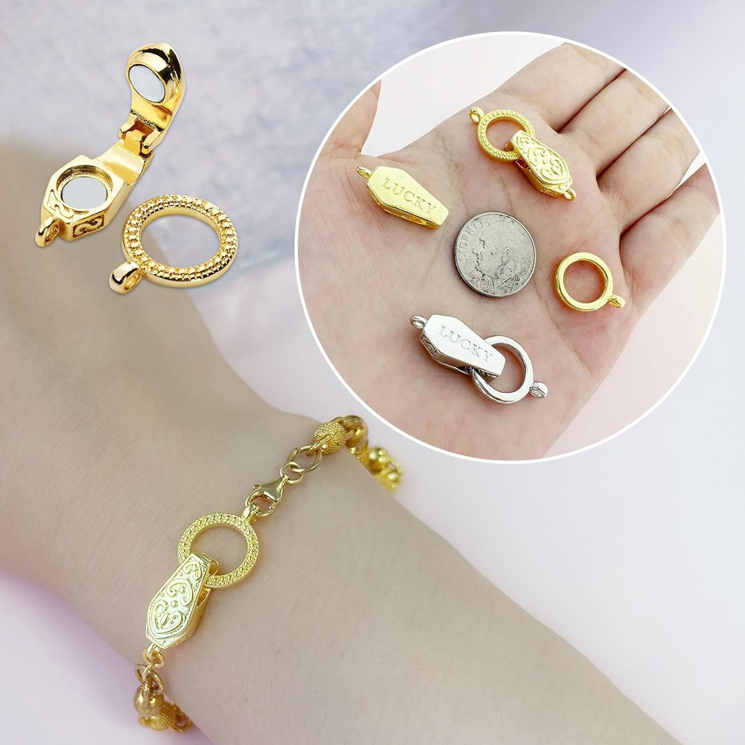 Fold over Magnetic Necklace Clasps and Closures 18K Gold and Silver Plated Brass