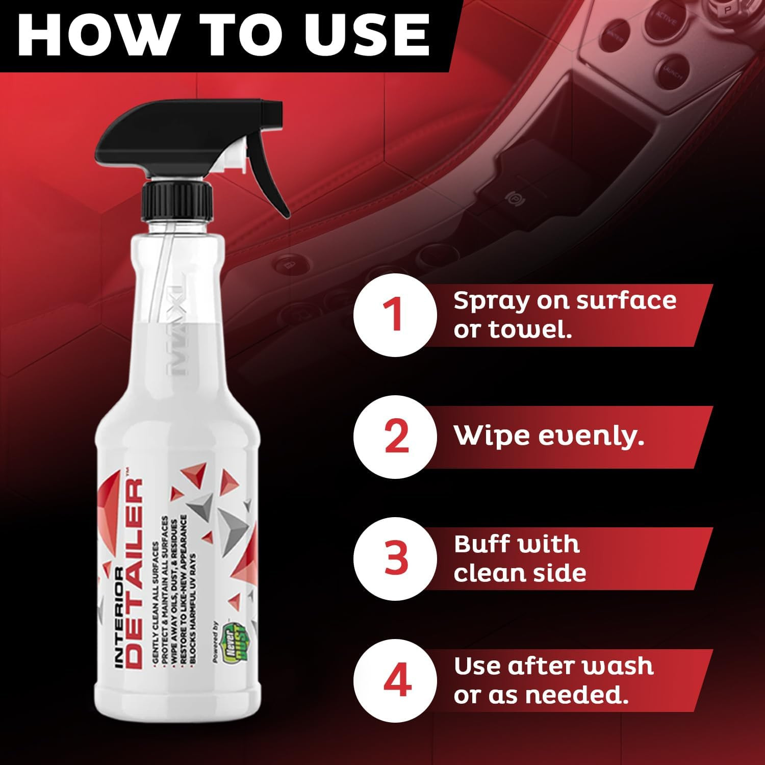 ® Interior Car Cleaner Detailer Spray with Neverdust® Technology Formula (20Oz,