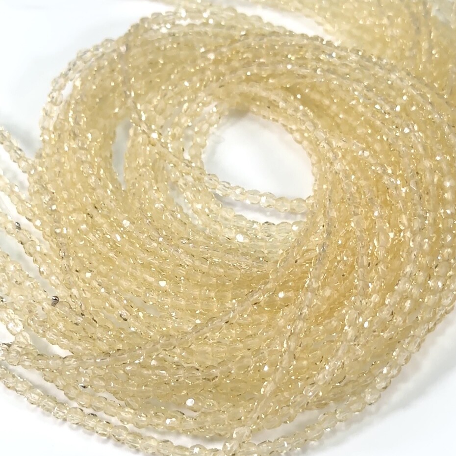 Czech Fire Polished Round Faceted Glass Beads in Light Blond Topaz, 16” str, 3mm