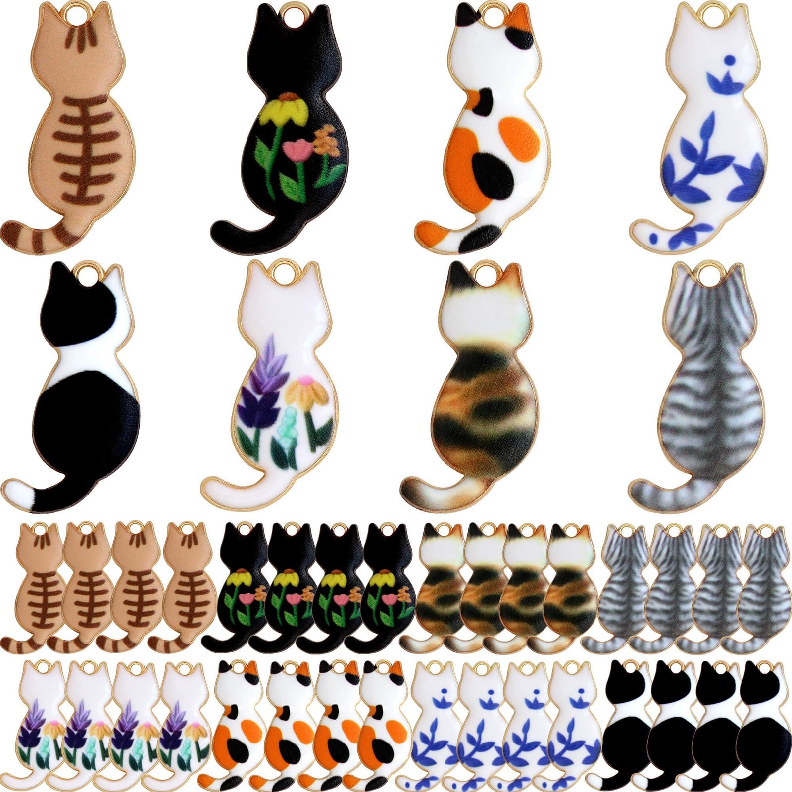 Anjulery 32 Pieces Enamel Cat Charms for Jewelry Making and 32Pcs Cat-C