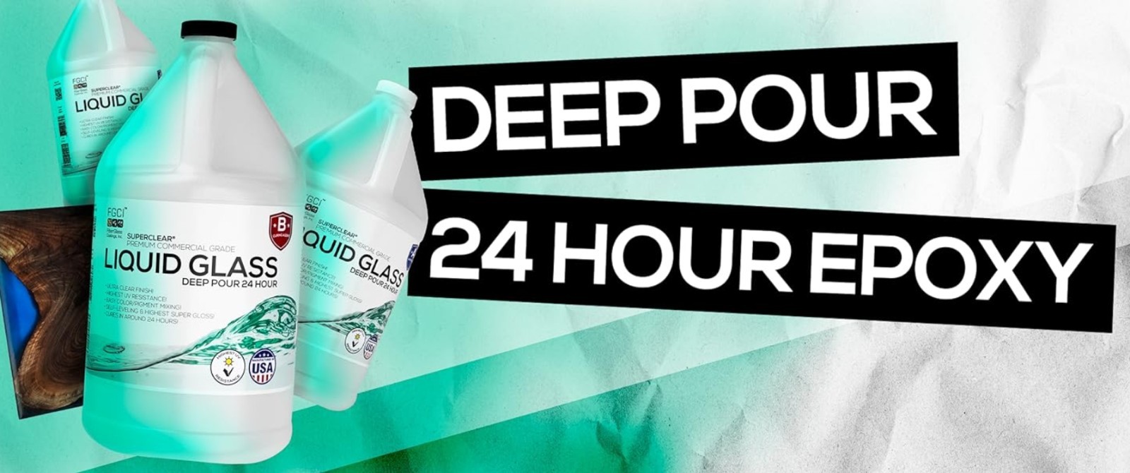 24 Hour Deep Pour Epoxy Resin 3 Gallon/384 oz Kit, Liquid Glass Clear, Fast Cure
