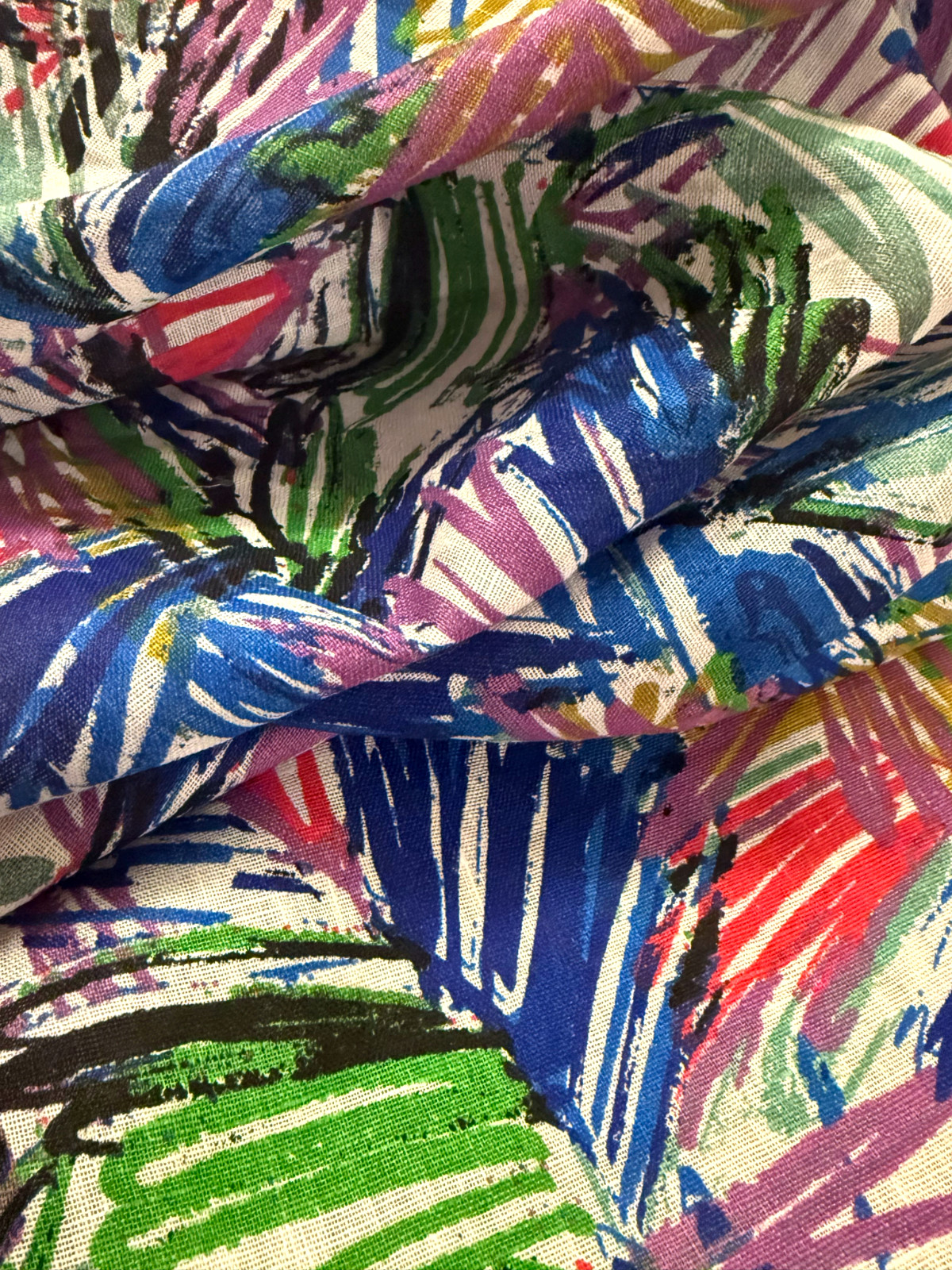 Abstract Multicolor Linen Fabric Brushstroke Print Medium Weight 55” Wide