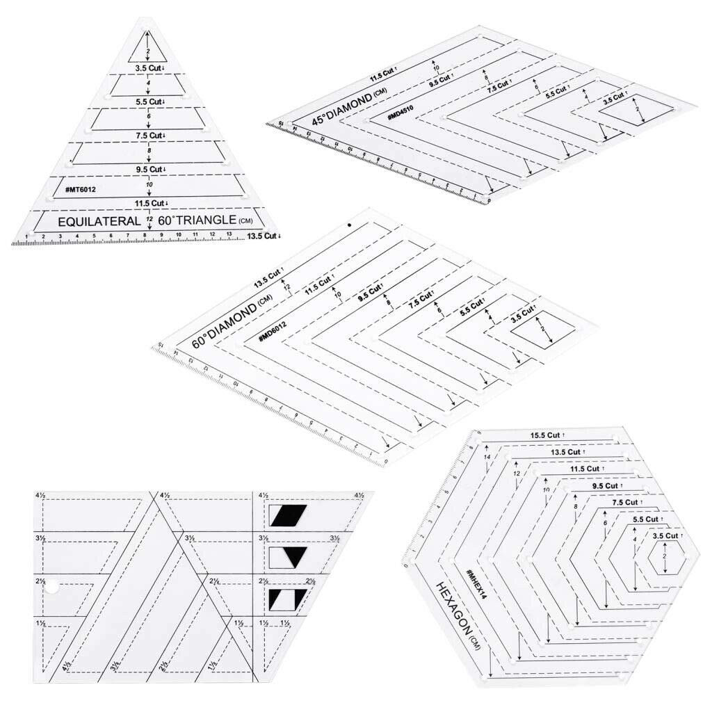 5Pcs Creative Grids Quilting Templates Set Ruler, Drafting Triangles 45 60 Degre