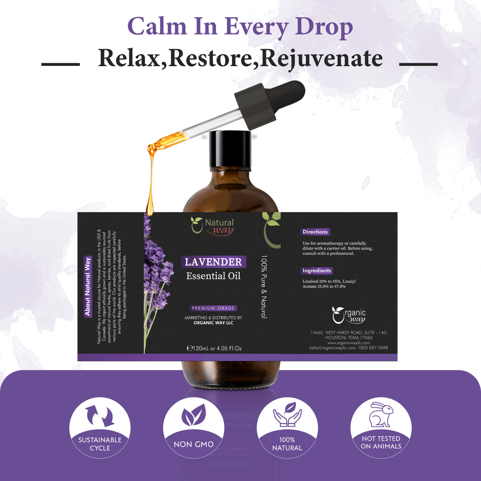 Natural Way Lavender Essential Oil 4 Fl Oz (120 ml)