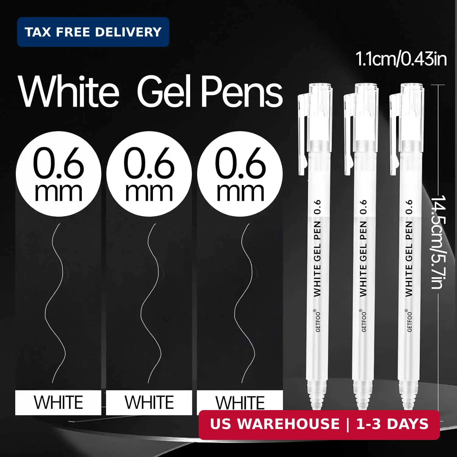White Gel Pens 0.6mm Fine Point Opaque White Archival Ink Pen for Art, Coloring,