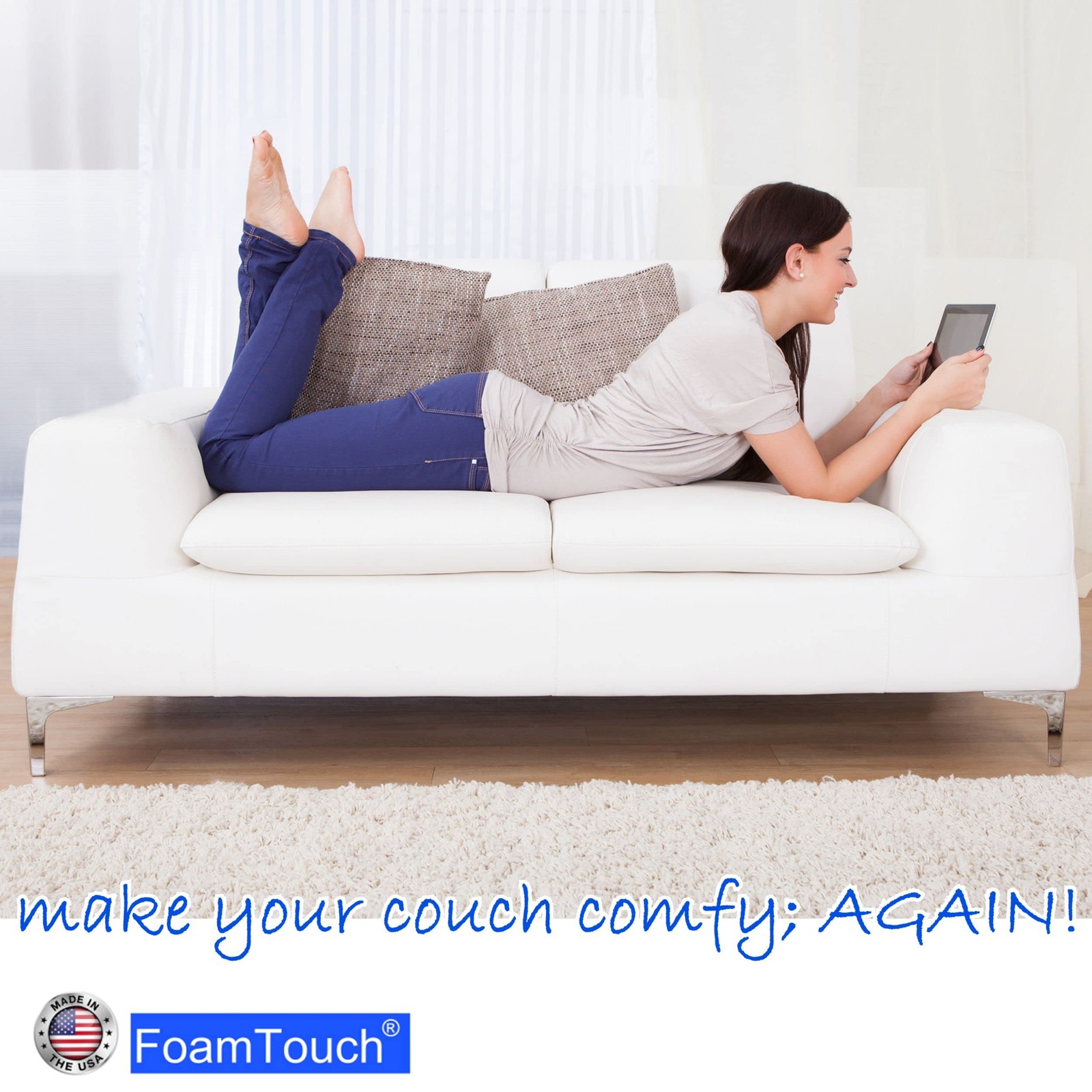 FoamTouch Upholstery Foam Cushion High Density, 5″ H X 24″ W X 24″ L, White