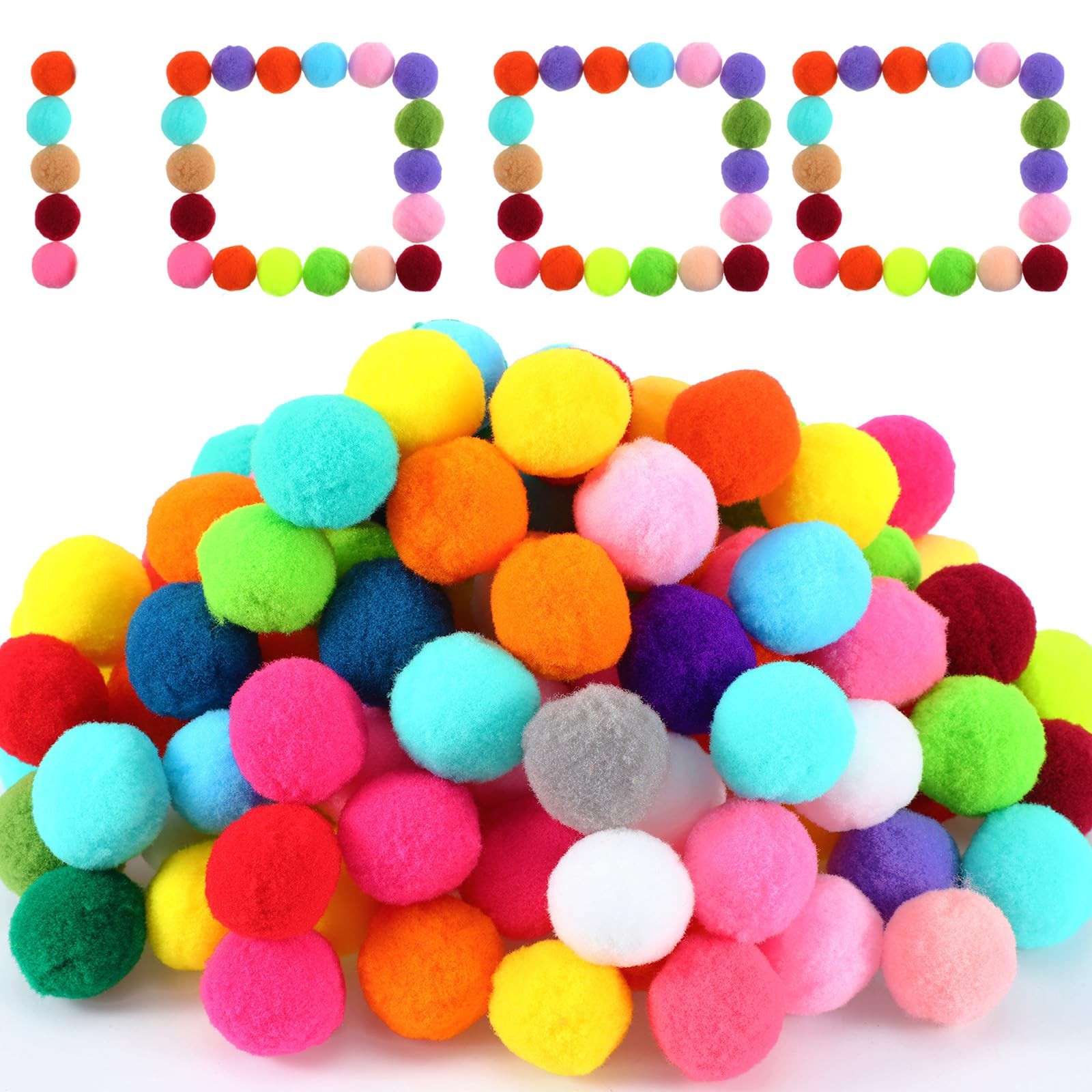 1000 PCS Multicolor Arts Crafts Pom Poms Balls Hobby Supplies DIY 1 Inch