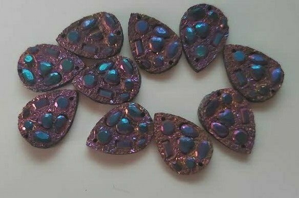 CraftBuddyUS 10 Flatback AB Purple Teardrop Resin Crystal Gems, 12mm x 17mm
