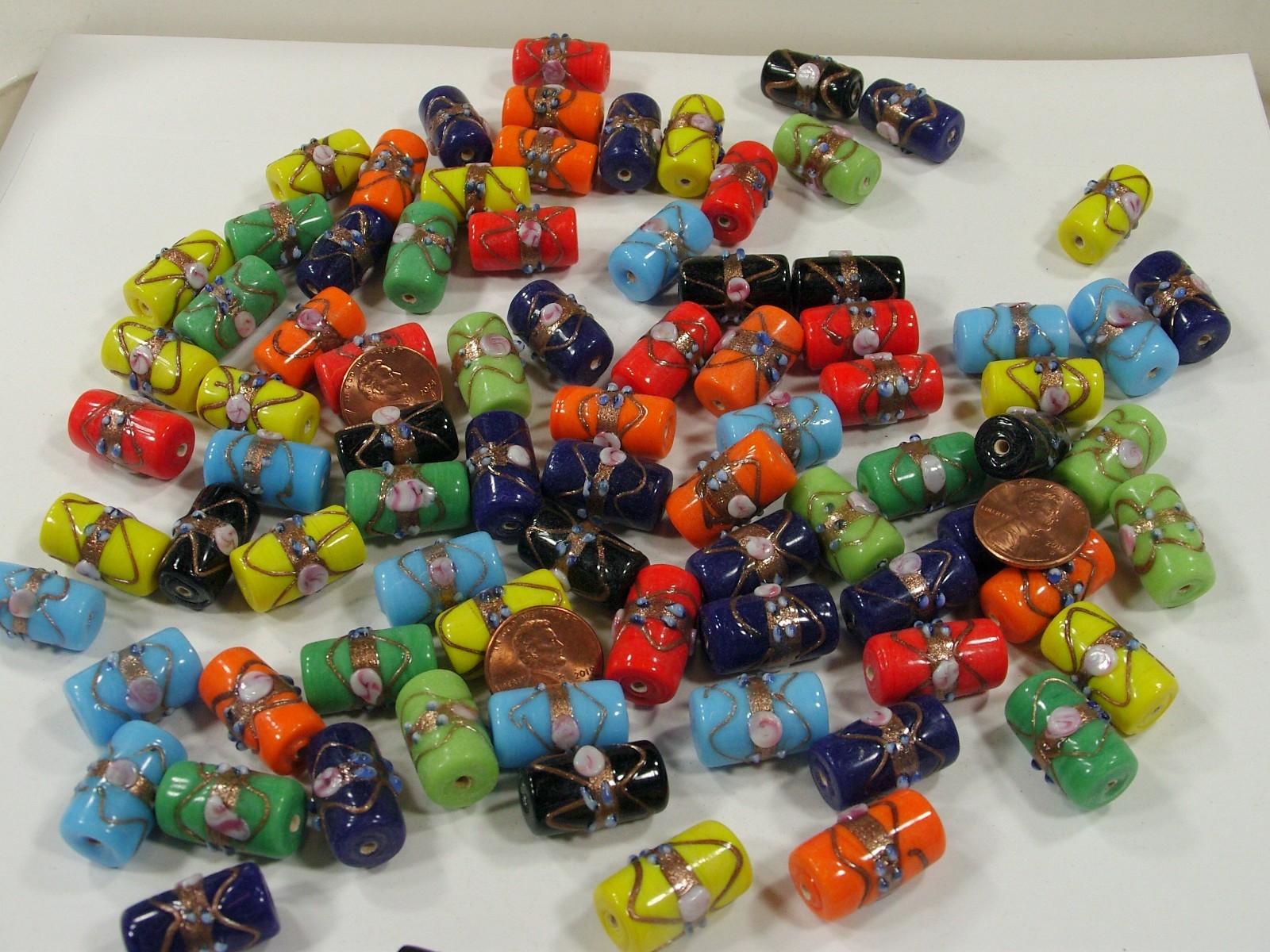2 Pounds (12mm x 21mm) India Handmade Fancy Glass Beads Wholesale Lot (ARK-1) ⭐