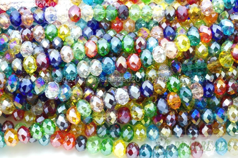 Mixed 100Pcs Top Czech Crystal Faceted Rondelle Spacer Beads 3mm 4mm 6mm 7mm 8mm