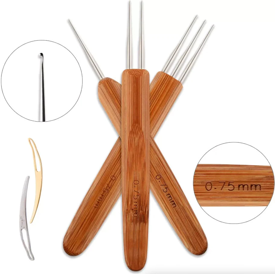 5Pcs Dreadlock Crochet Needle Hook Bamboo Handle Dread Knit Hair Braiding Tool S