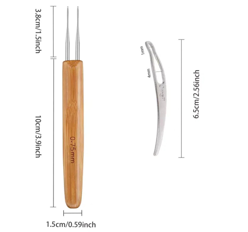 5Pcs Dreadlock Crochet Needle Hook Bamboo Handle Dread Knit Hair Braiding Tool S