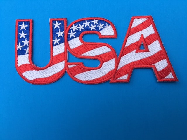 USA LETTERS AMERICAN FLAG EMBROIDERED PATCH IRON SEW-ON (5″x 2″)- HIGH QUALITY!!