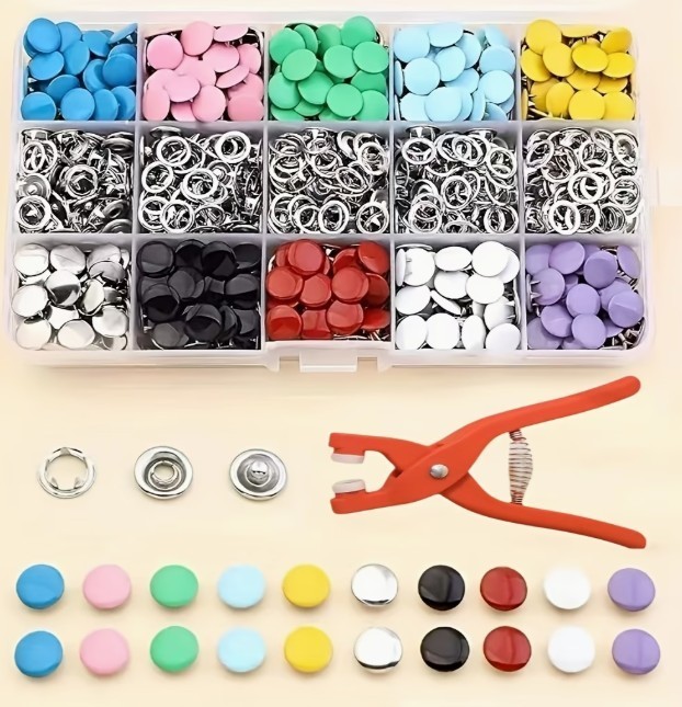Snap Fastener Kit w/ Pliers – 200 Colorful Metal Snaps for Crafts & Sewing