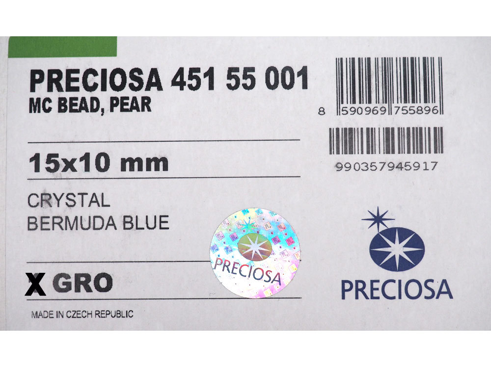 12 Crystal Bermuda Blue, Preciosa Czech MC Pear Beads, tear drop 15x10mm, P310