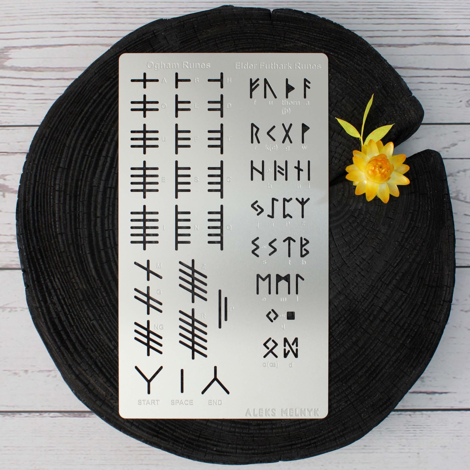 No.421 Metal Stencil, Elder Futhark and Ogham Runes, Ancient Alphabet, Sigil …