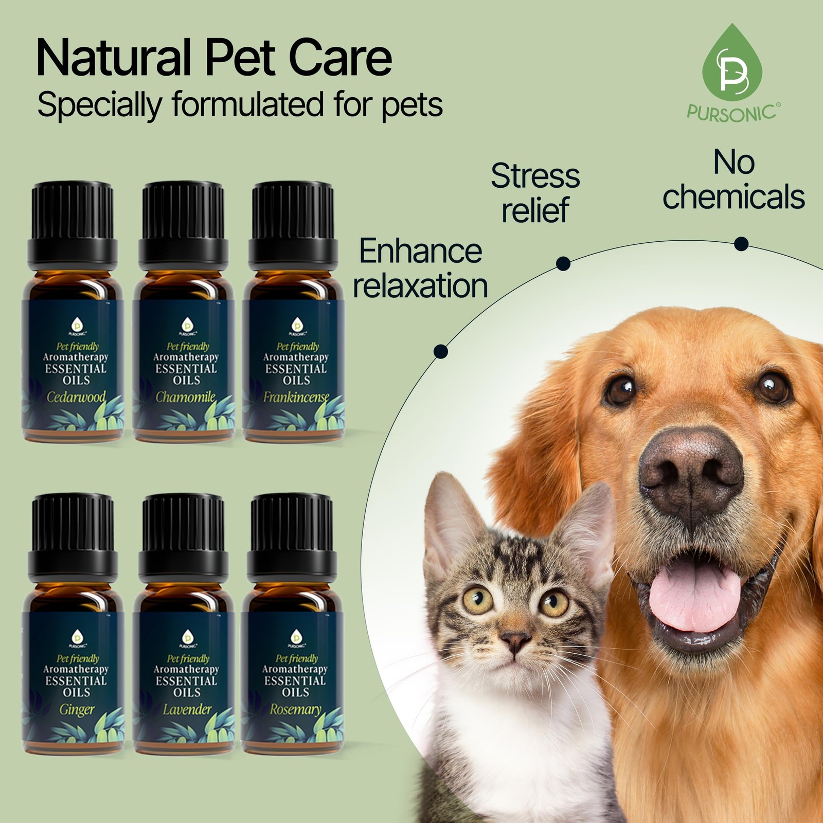 PURSONIC Pet Friendly Aromatherapy Essential Oils 0.06 Fl Oz (Pack of 6)