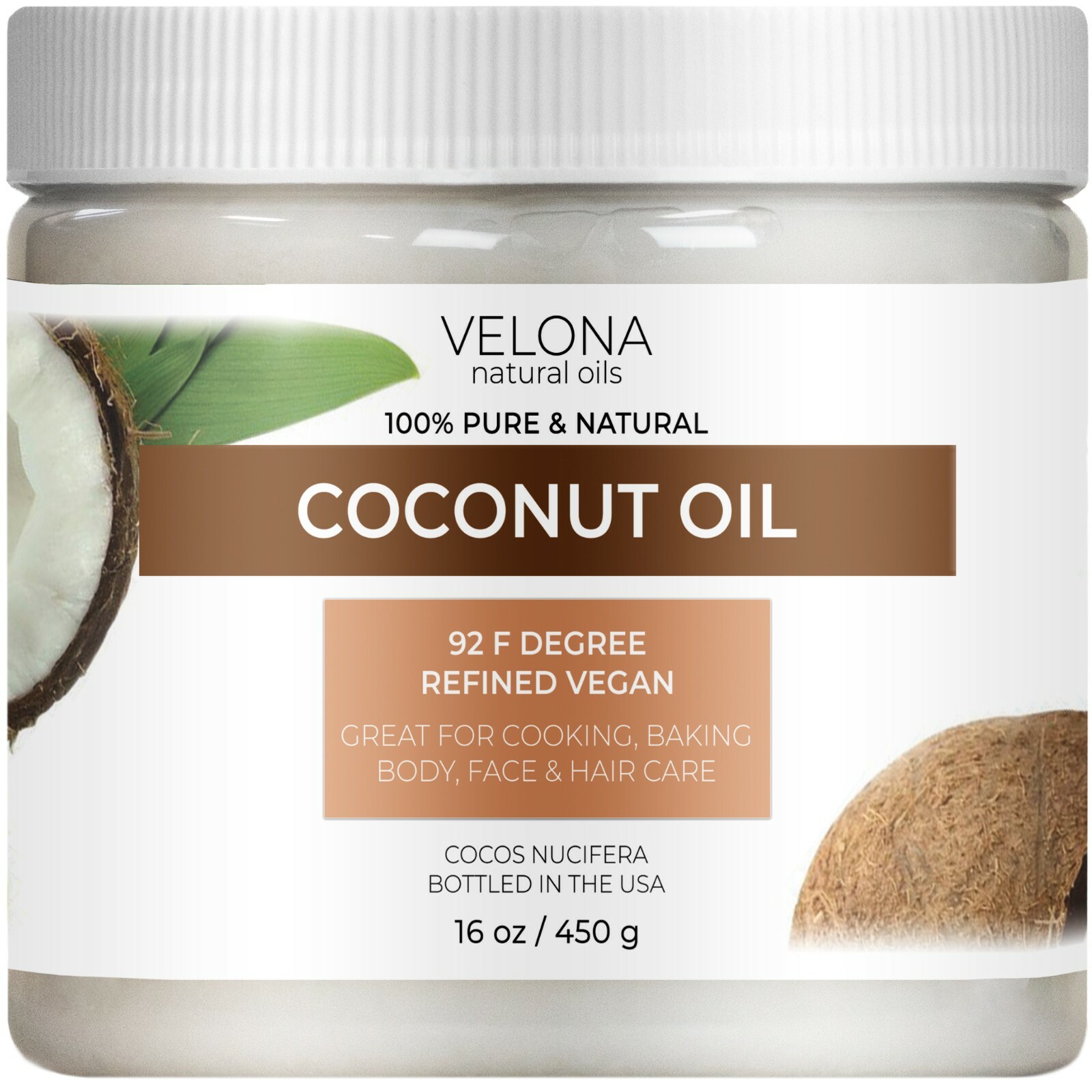 Coconut Oil 92 Degree by Velona – 2oz-7lb in jar Refined Cold pressed Skin Body