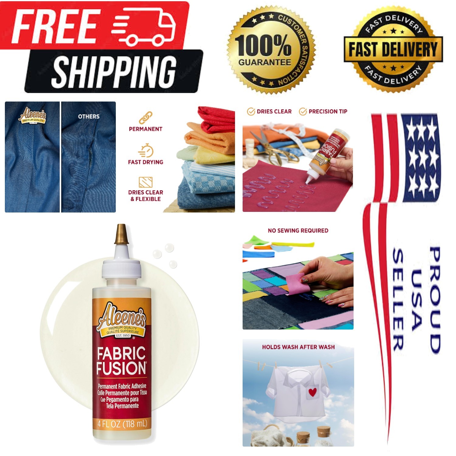 Aleene’s Fabric Fusion Glue 4 oz, Permanent and Washable Adhesive, No-Sew Fabric