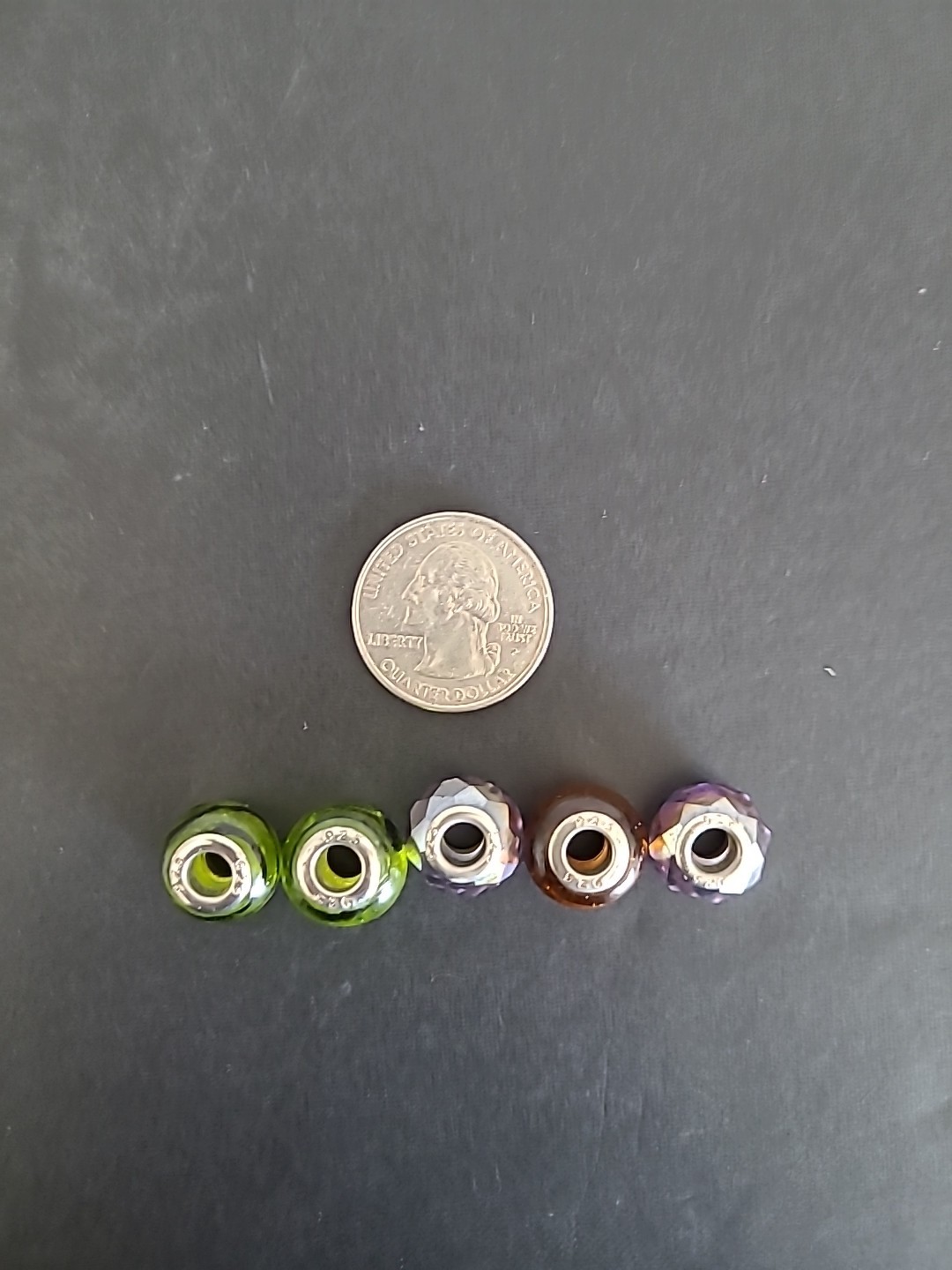 5 Silver 925 Green/Multi Color Charm Beads