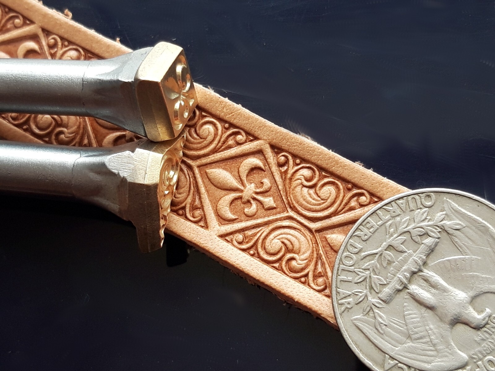 SET of Ornamental rhomboid and Fleur de lis Brass hand made Leather stamps
