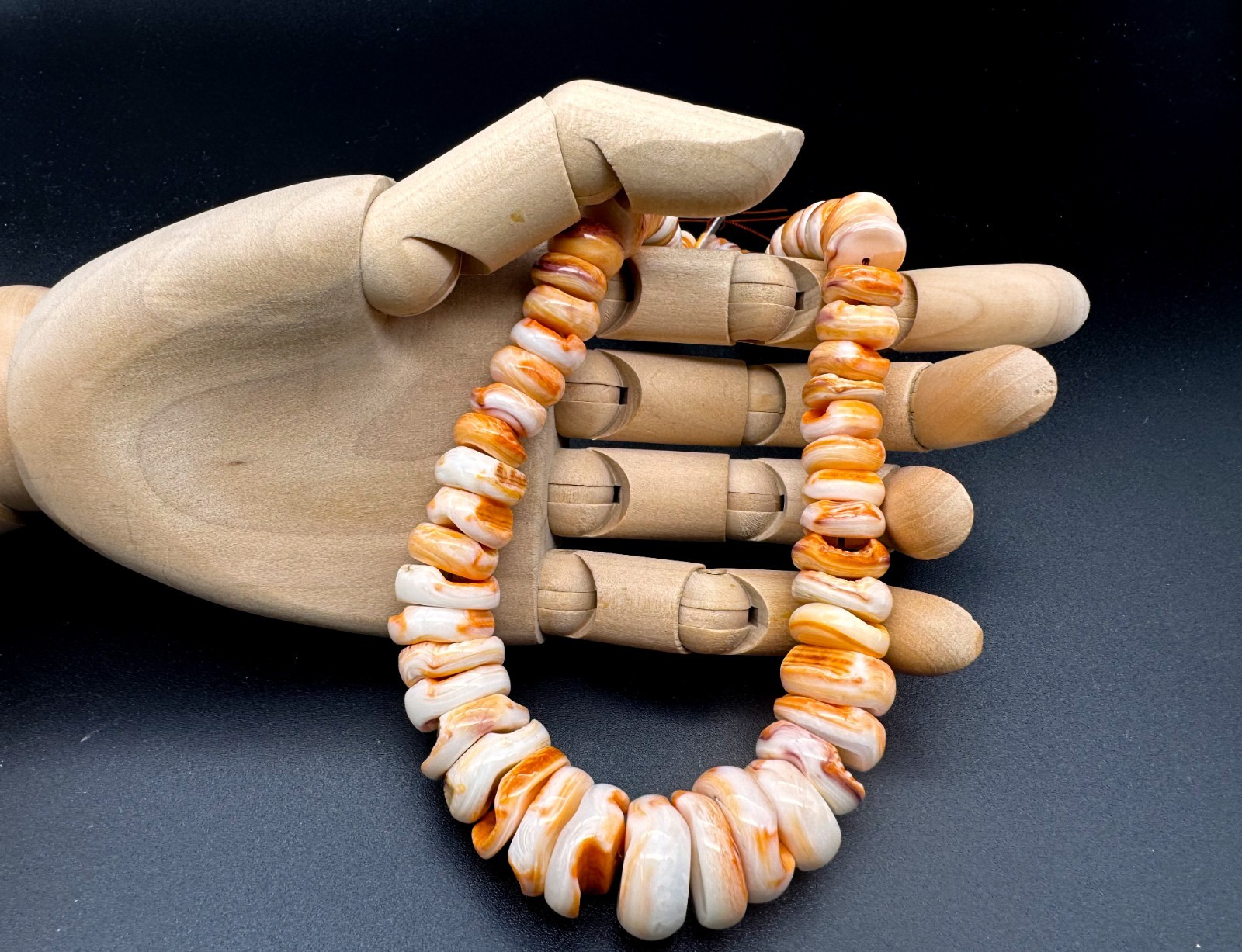 Genuine Natural Orange Spiny Oyster Rondelle Graduated Shell Beads PGS90J