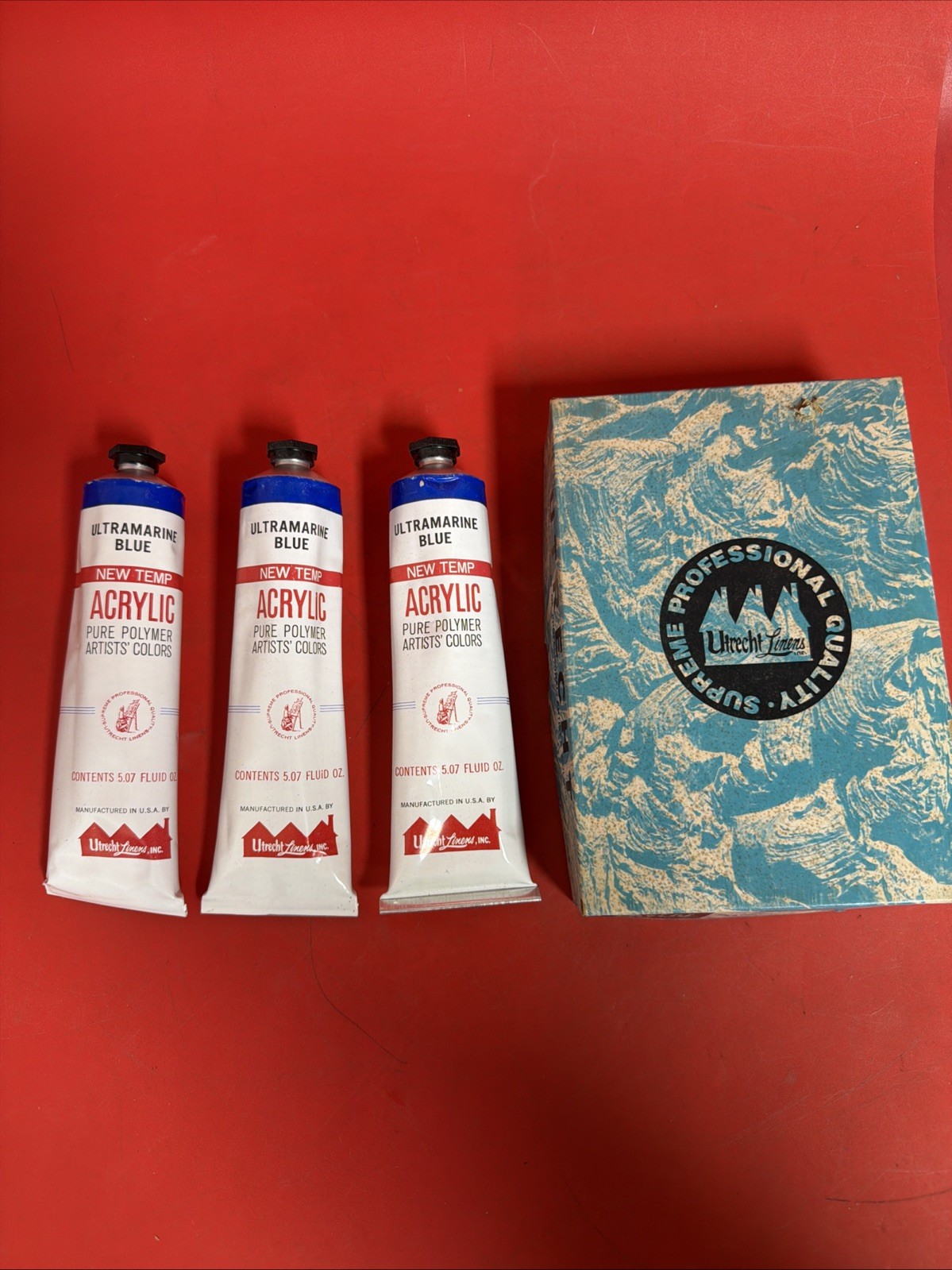 Vintage Utrecht Linens New Temp Acrylic Artists Colors Ultramarine Blue Set