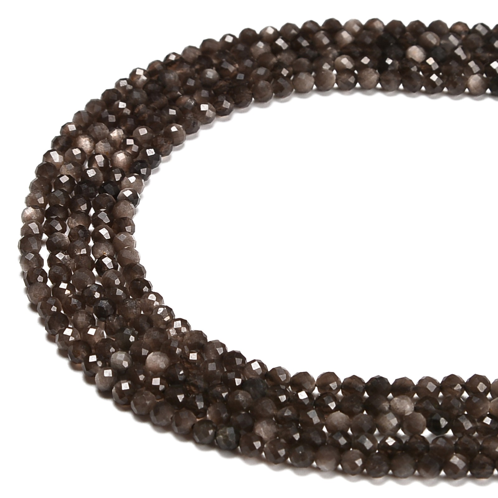 Silver Obsidian Faceted Round Beads Size 3mm 15.5” Strand (3mm)