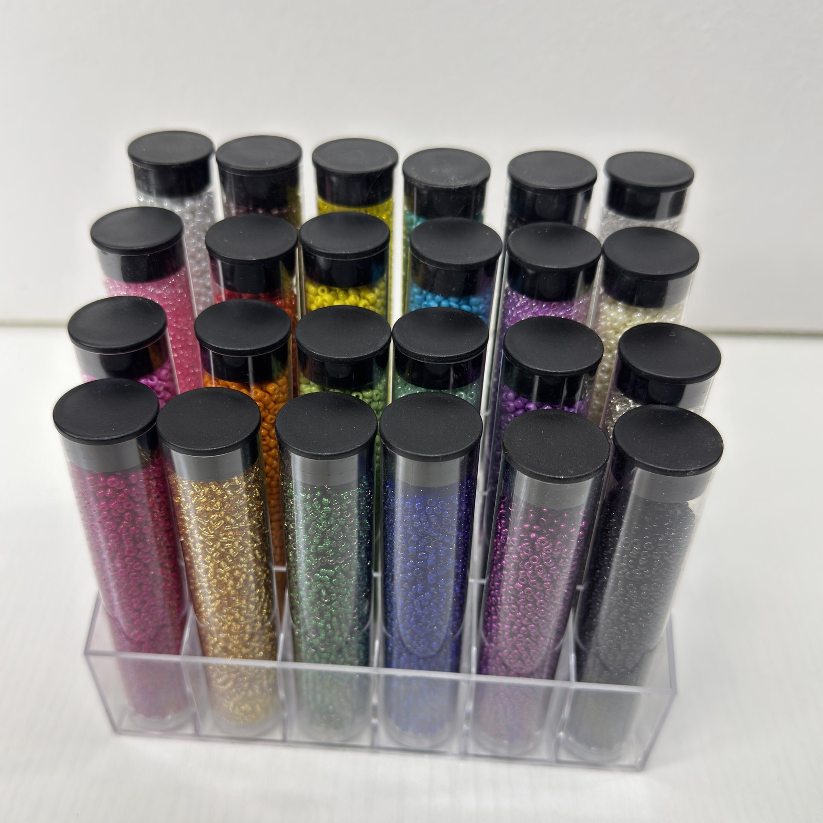 Bead Landing Multicolor Glass Seed Beads Set 24 Tubes & Stand 840g , 2-2.4mm NEW