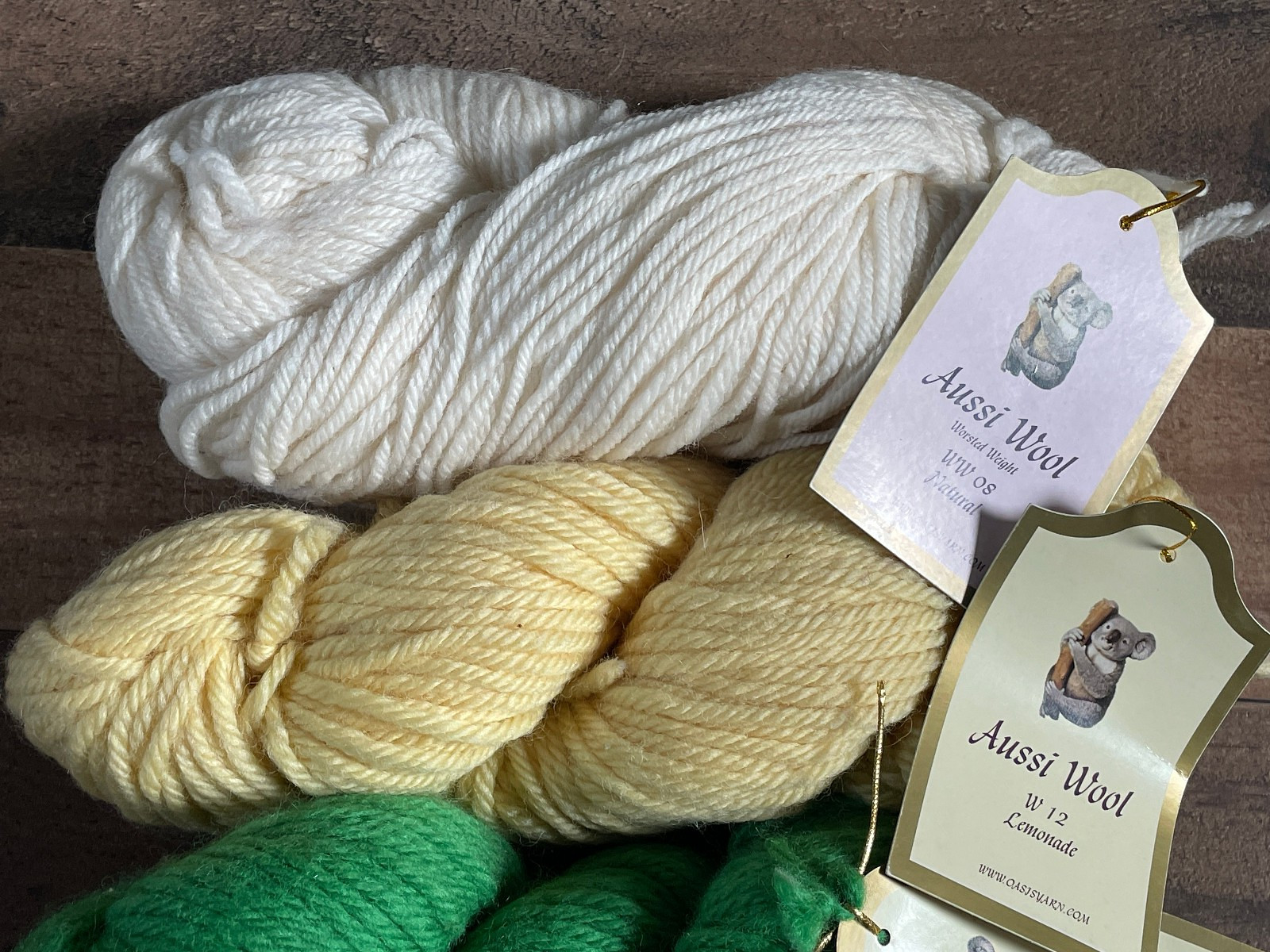 Aussi Australian Wool Lot 5 skeins Dyed Yellow Green Magenta Natural Yarn NWT