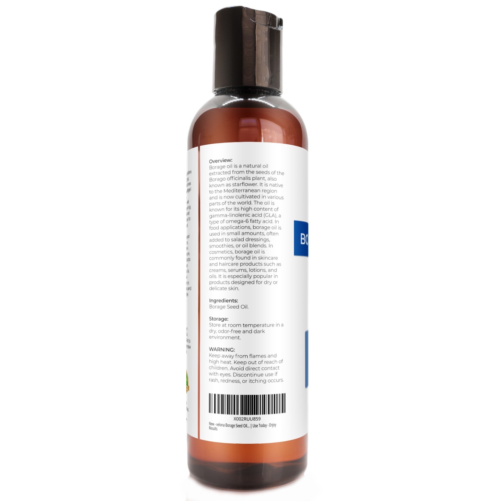 Borage Seed Oil by Velona – 4 oz Refined, Expeller pressed, Skin, Body, Hair