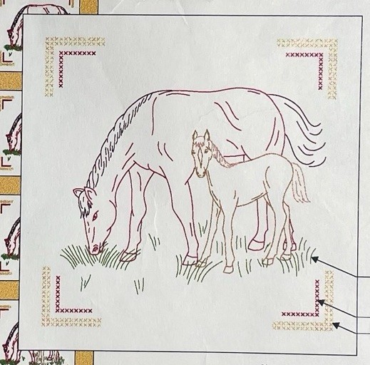 Jack Dempsey Stamped White Quilt Blocks 18″X18″ 6/Pkg Mare & Colt #732-207