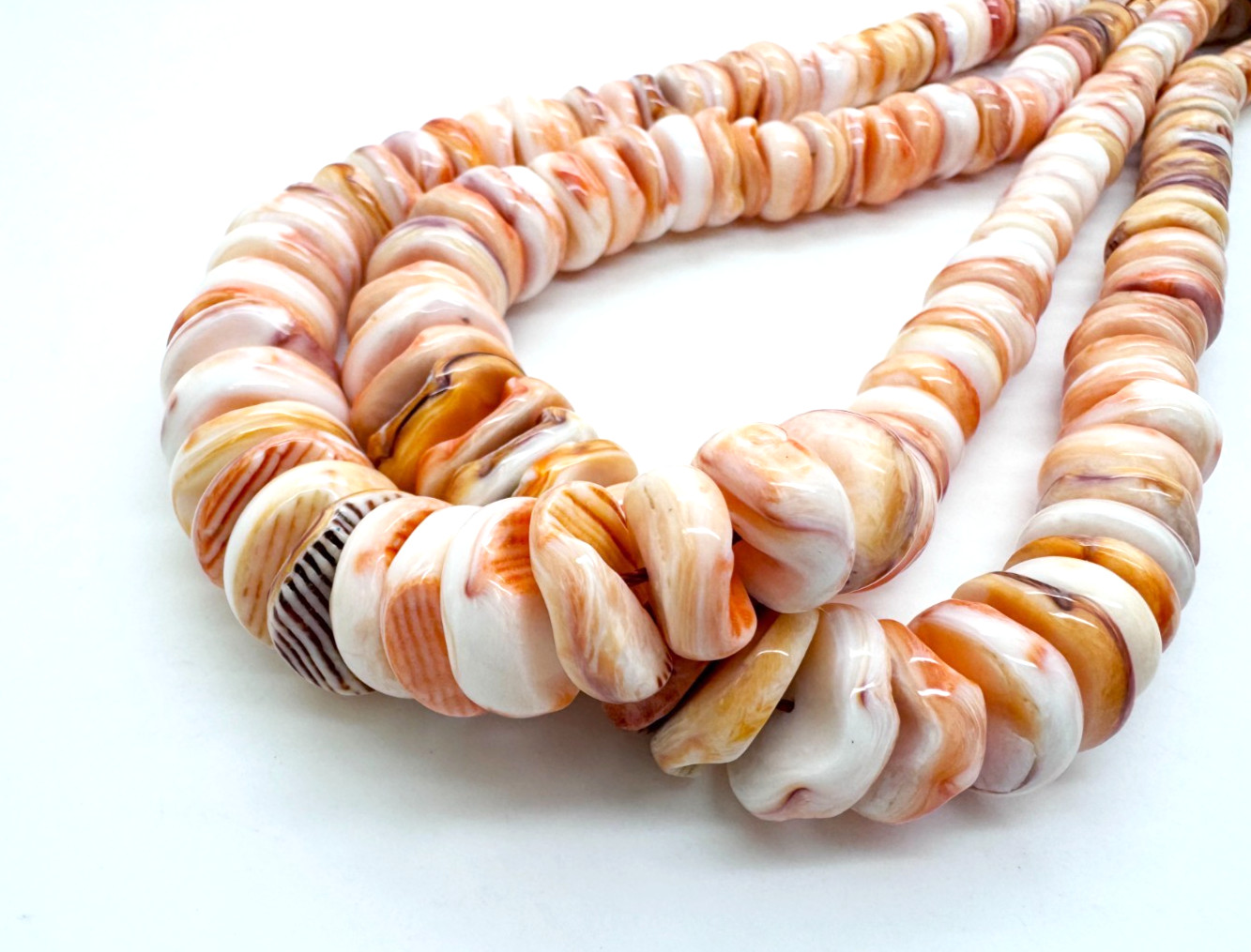 Genuine Natural Orange Spiny Oyster Rondelle Graduated Shell Beads PGS90J