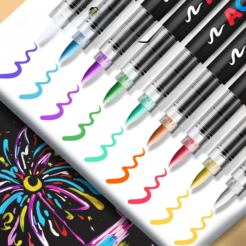 Acrylic Paint Marker Pens Set Brush Tip Permanent Waterproof Opaque 12-120 C Lot