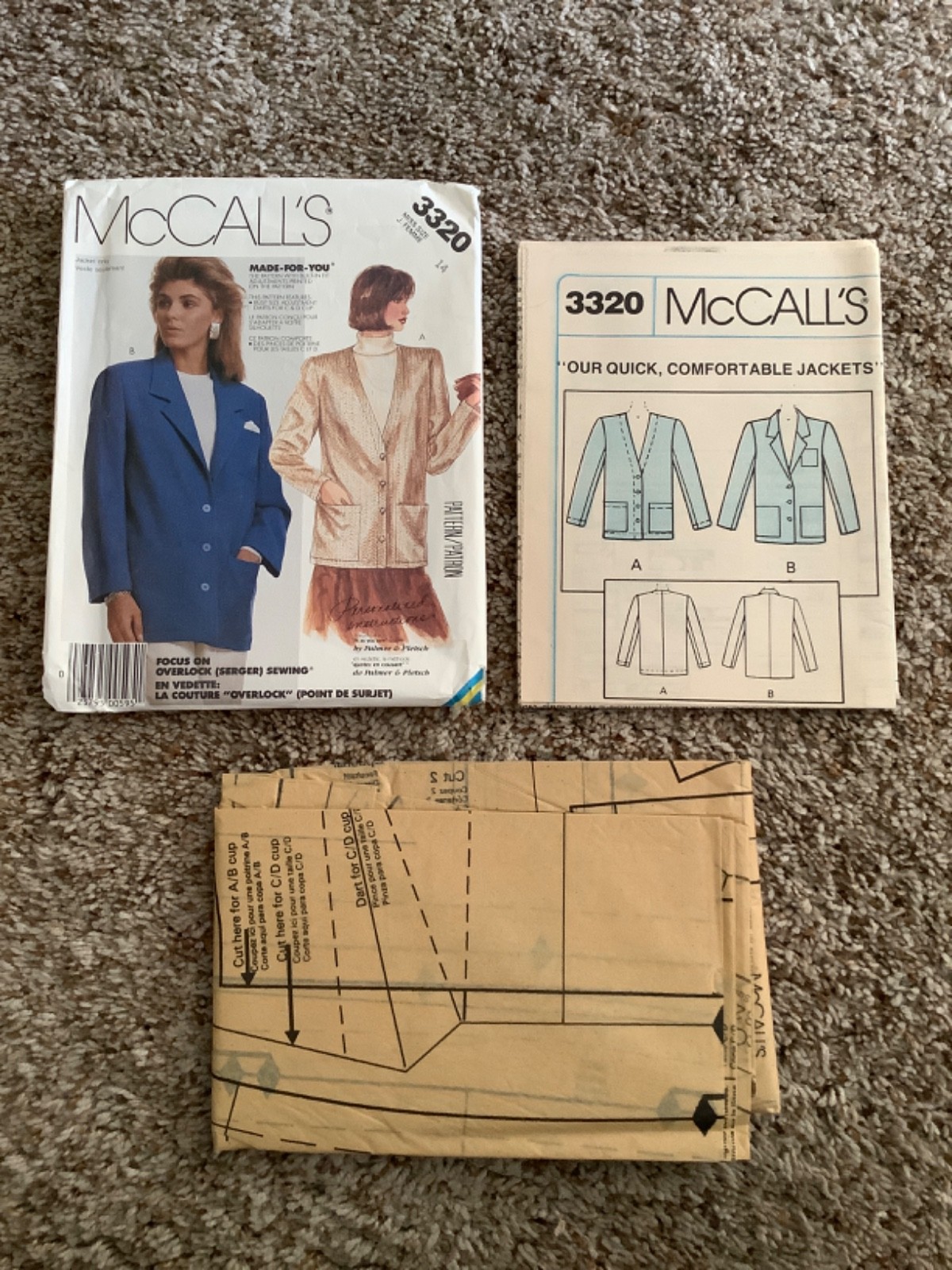 McCall’s SEWING PATTERN 3320 Misses JACKET BLAZER Size 14 UNCUT Palmer Pletsch