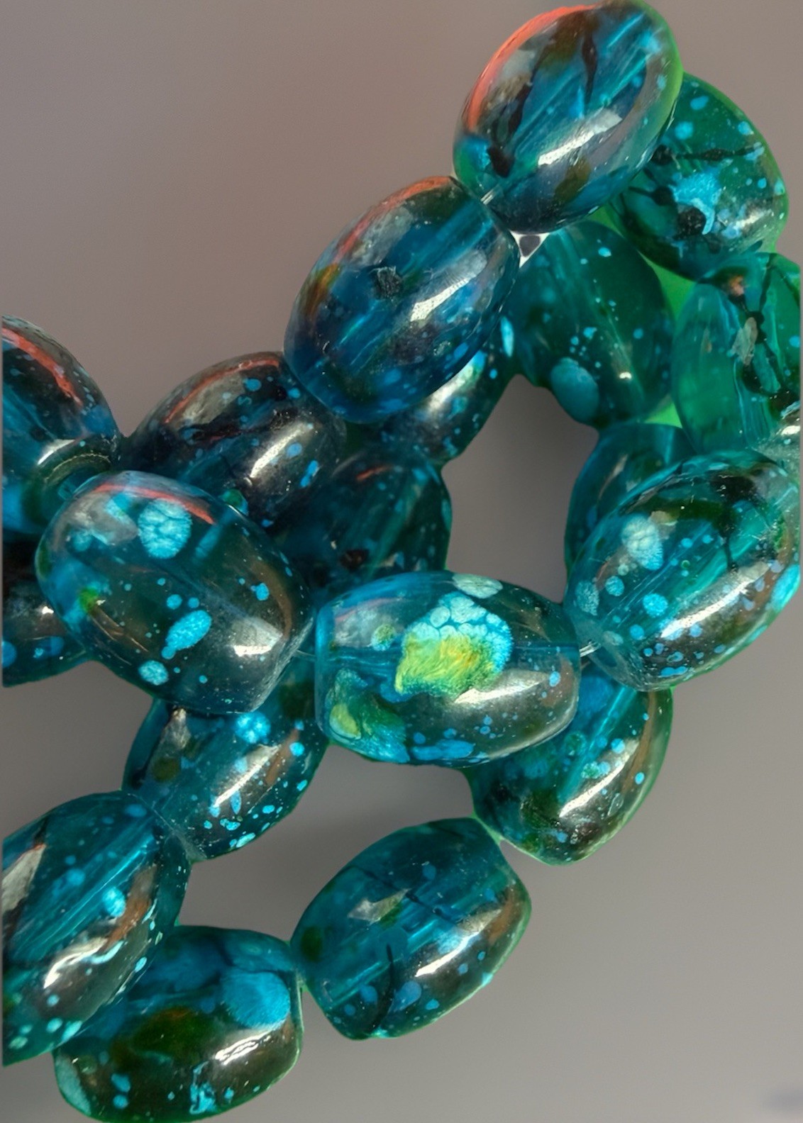 Czech Glass Barrel Beads 11mm Blue Splatter Design Qty:18