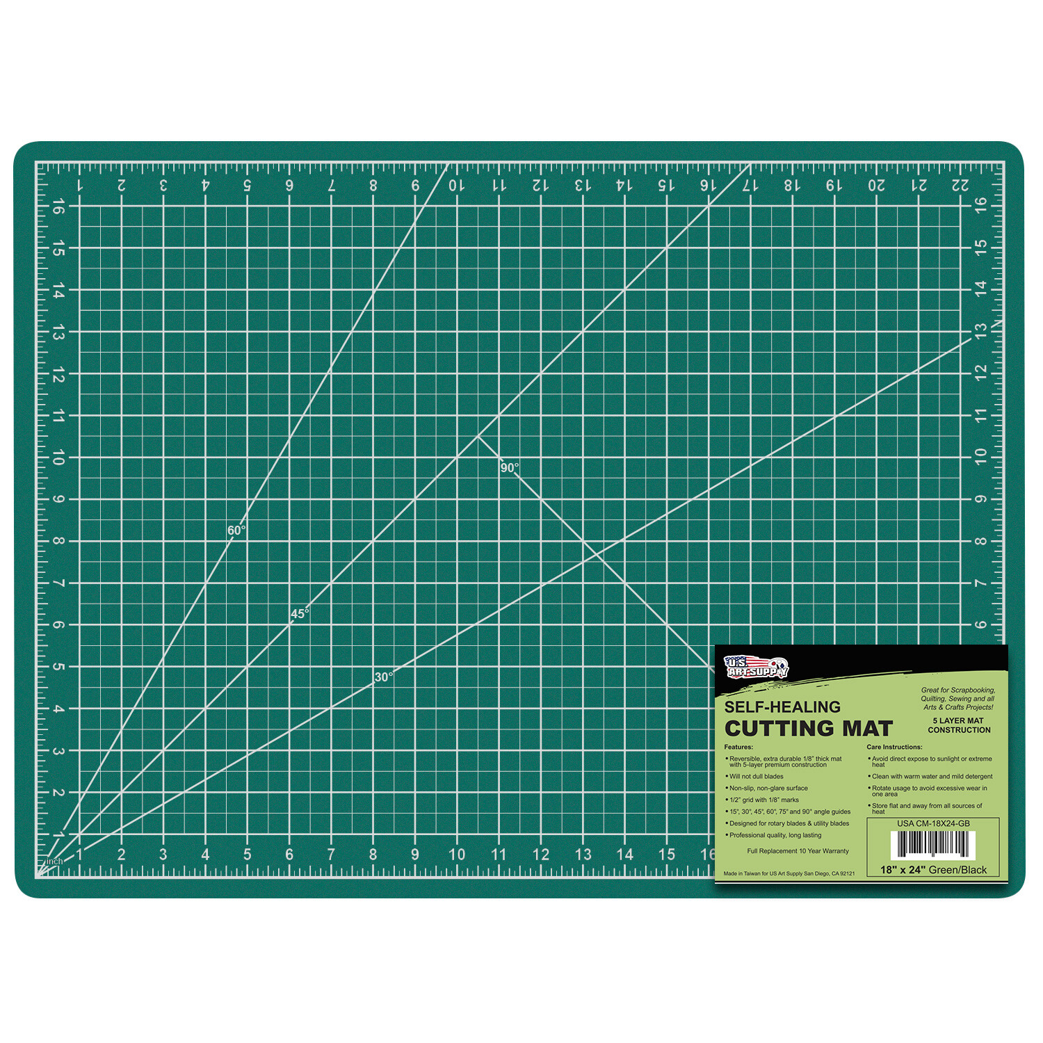 18″ x 24″ GREEN/BLACK Self Healing 5-Ply Double Sided Durable Cutting Mat