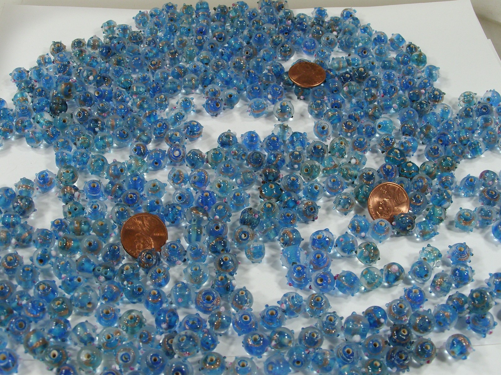 2 Pounds Blue India Handmade Fancy Bumpy Glass Beads Wholesale Bulk (HQP-3) ⭐