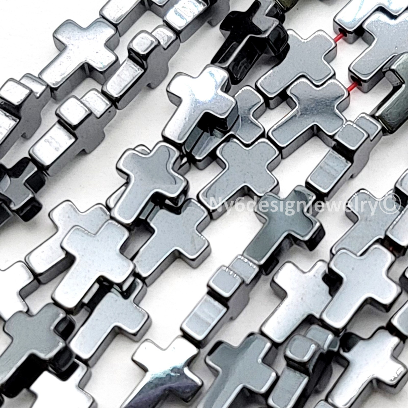 Metallic Gray Hematite Cross Beads – 8x6mm –15” Strand Natural Gemstone Beads