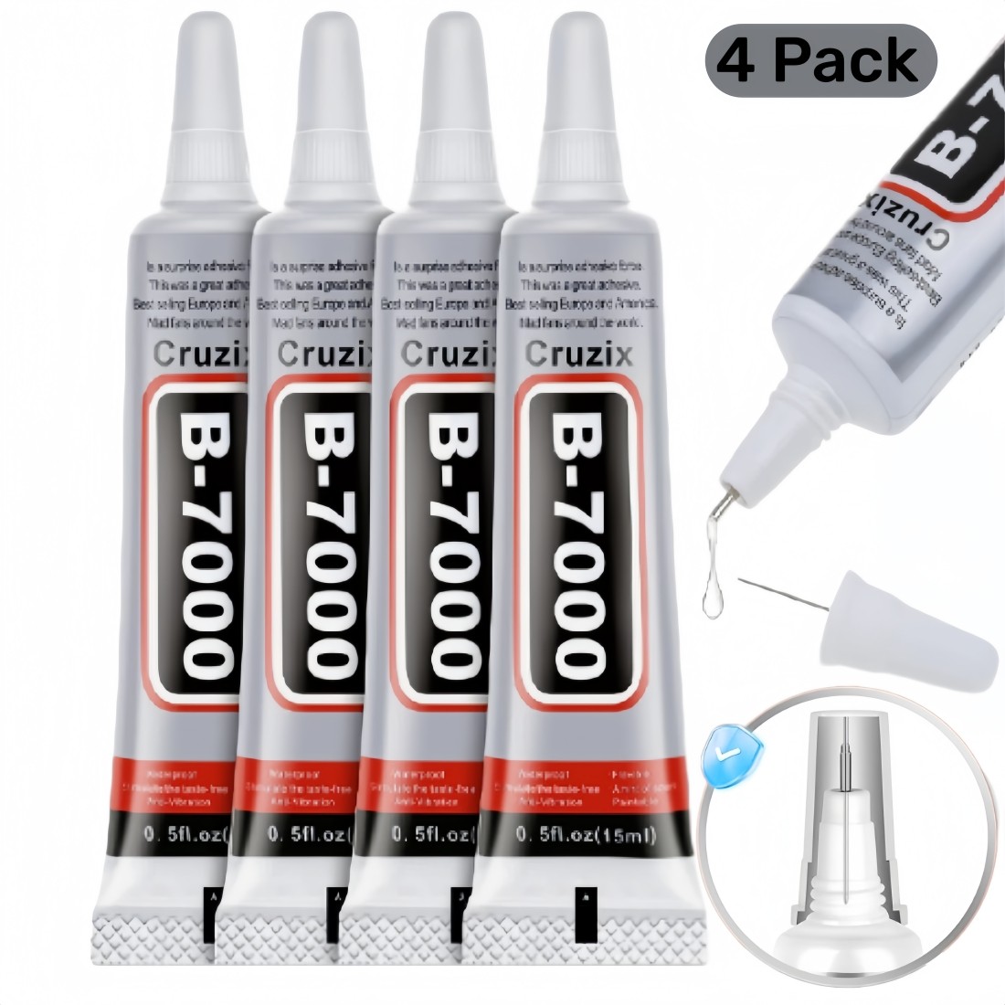 B-7000 Glue Clear 4 Pack – 15ml Jewelry Rhinestone Fabric Phone Repair Adhesive