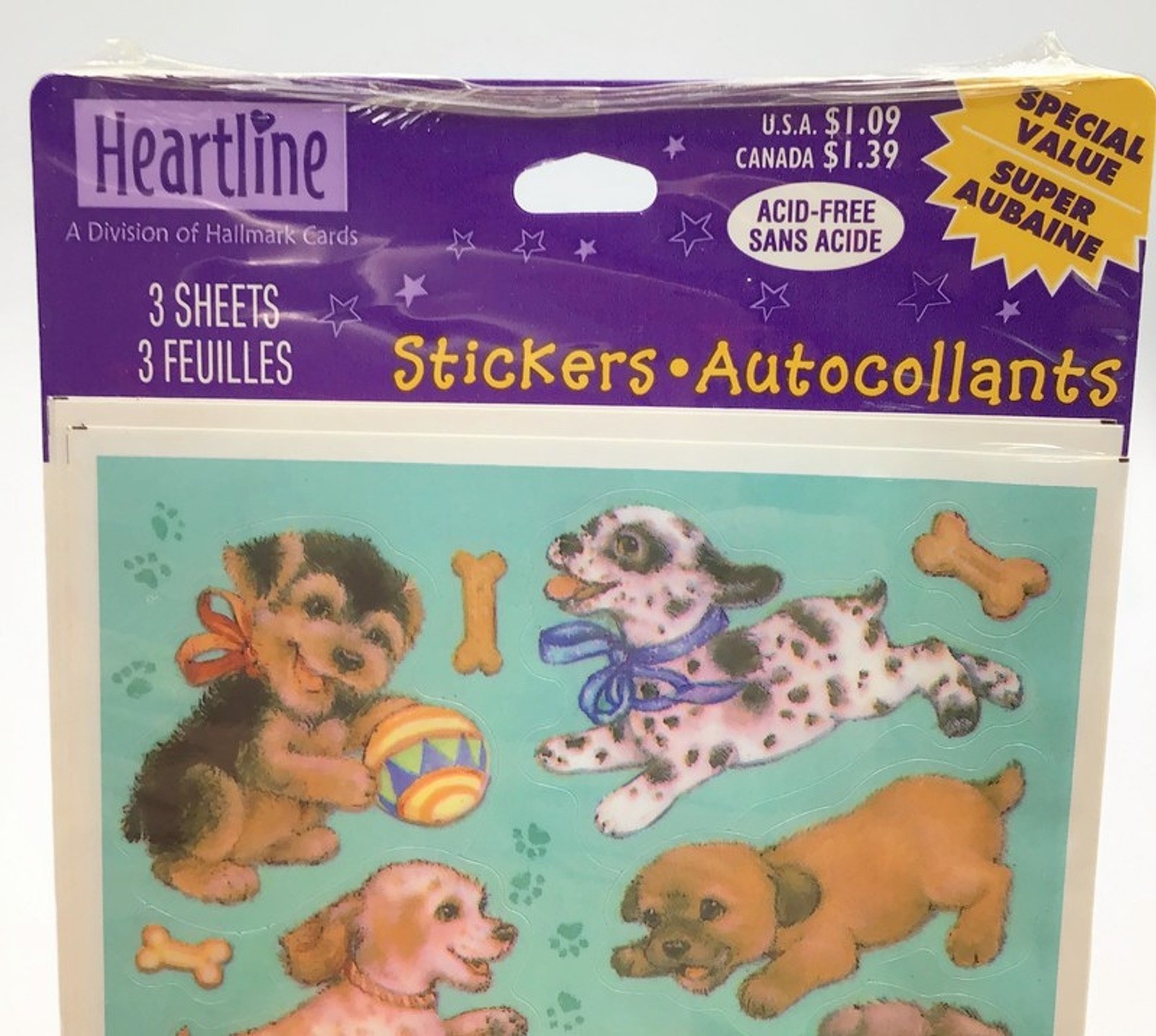 Heartline Hallmark Vintage Puppy Dog Stickers Pack 3 Sheets Sealed New Old Stock