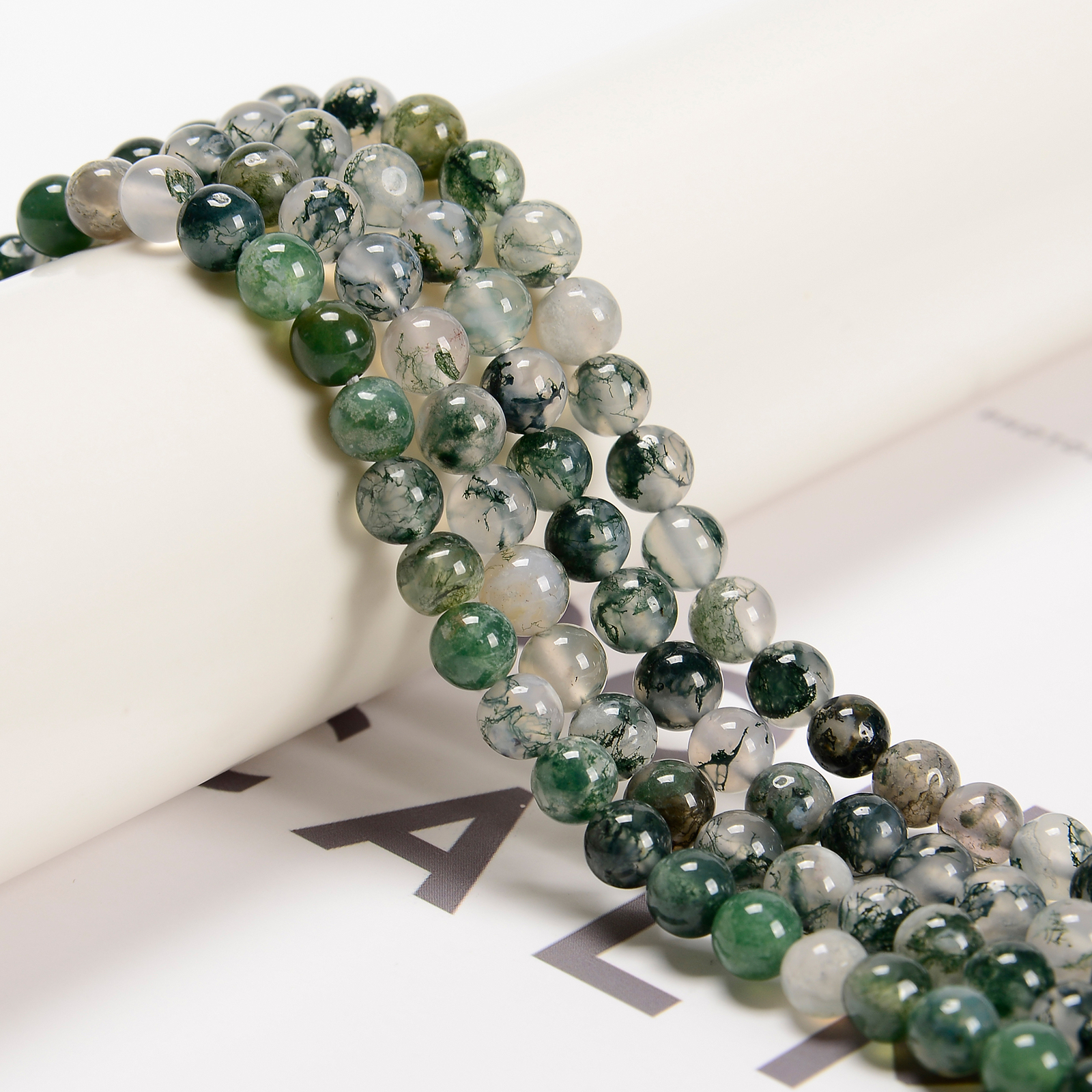 Green Moss Agate Smooth Round Beads 4mm 6mm 8mm 10mm Approx 15.5″ Strand