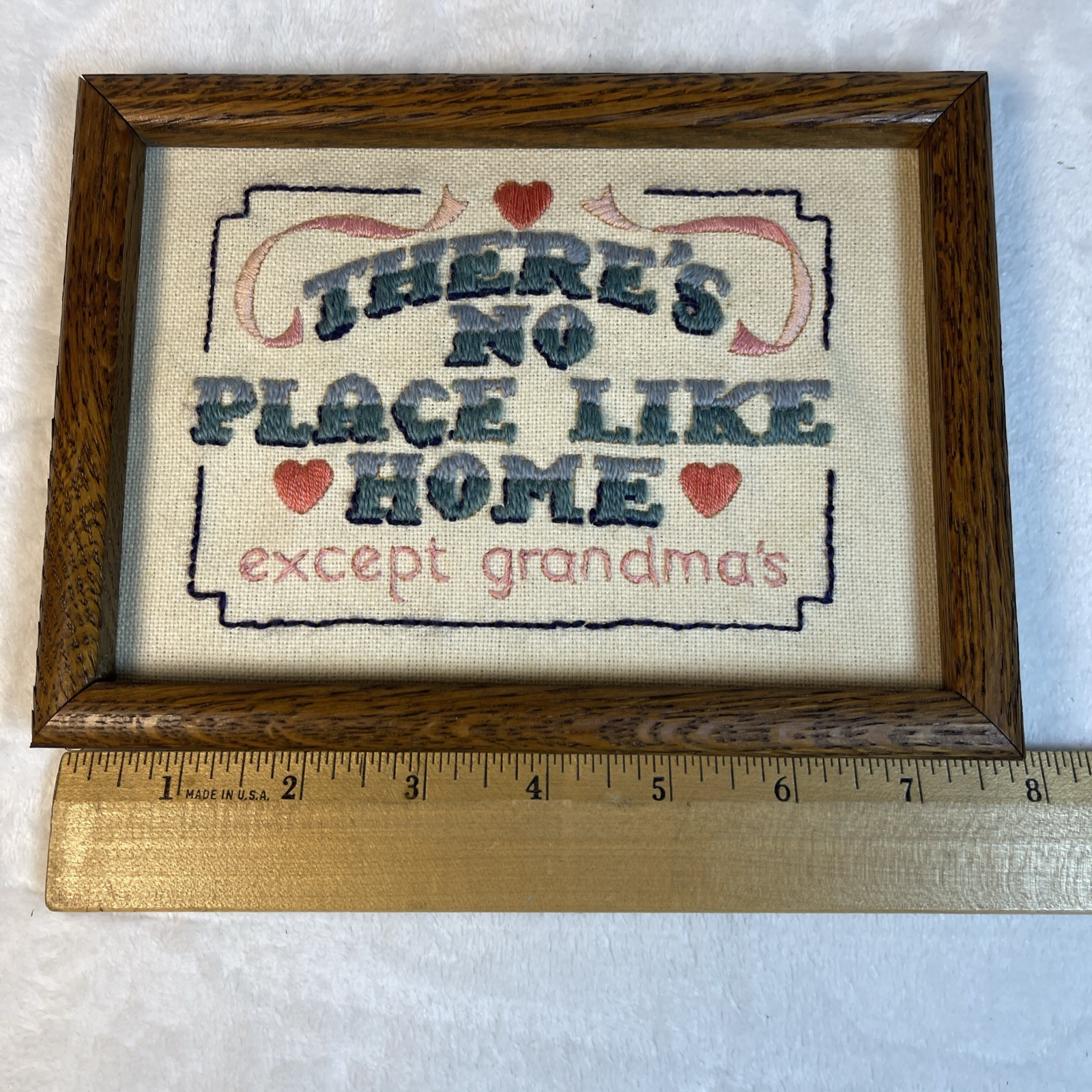 VTG Framed Crewel Embroidery “There’s No Place Like Home Except Grandma’s” 8×6″